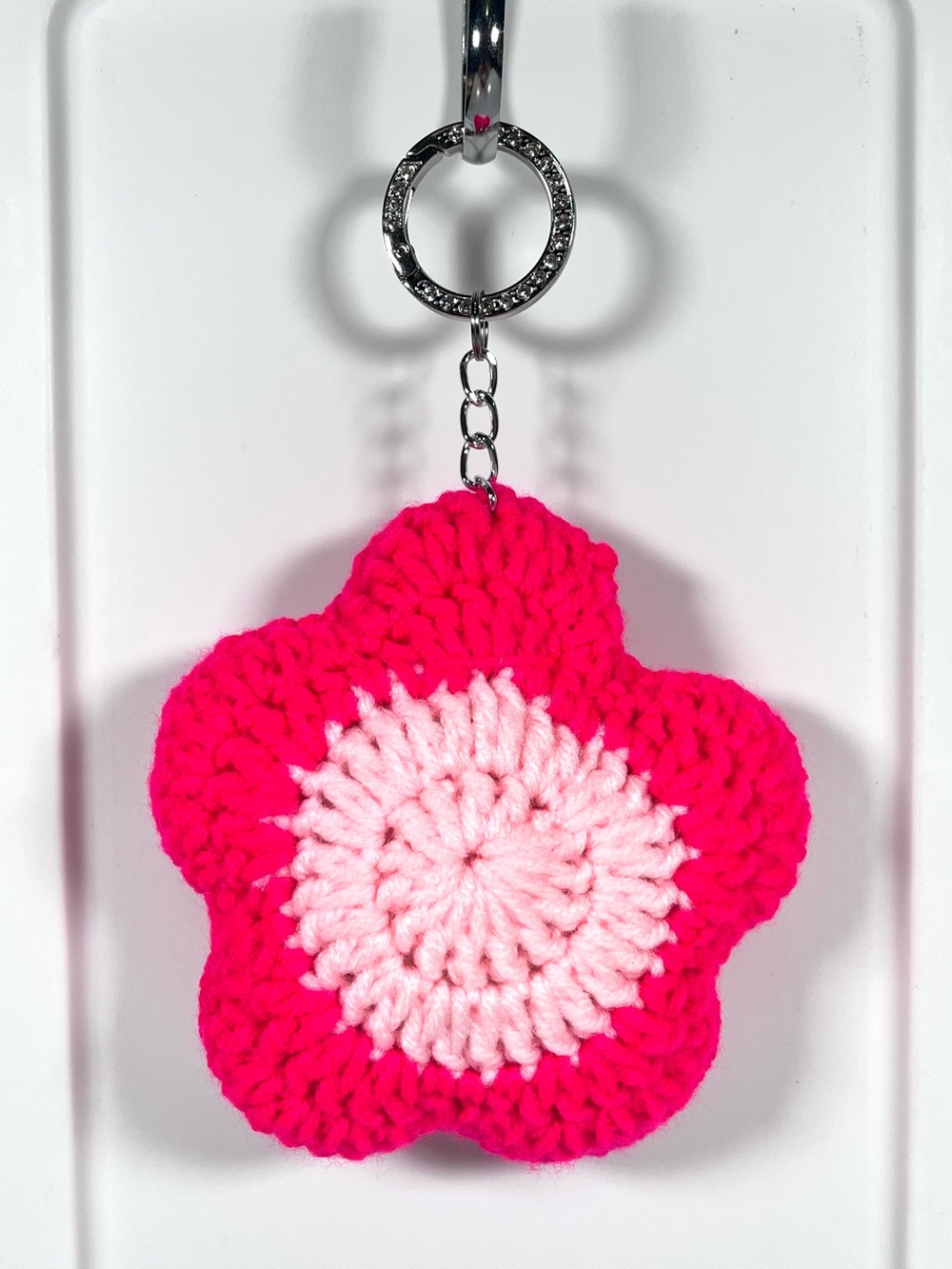 Pink Flower Crochet Keychain - Bag Charm